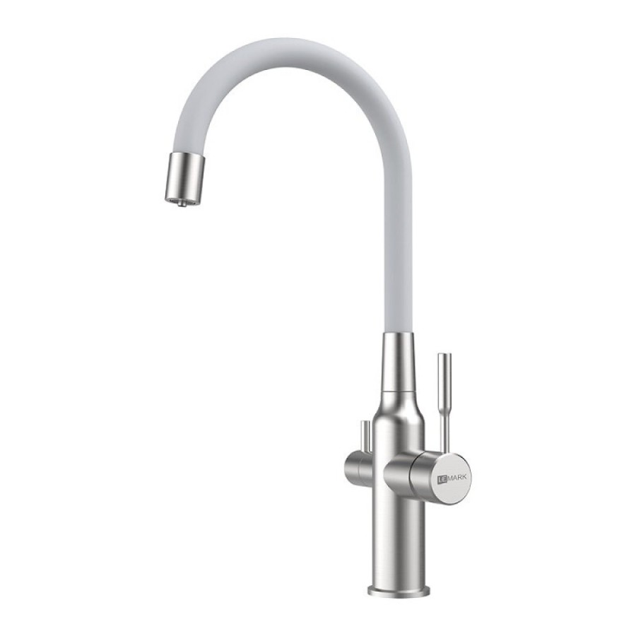 Смеситель для кухонной мойки Lemark Expert LM5083S-White, с подключением к фильтру с питьевой водой, сталь/белый