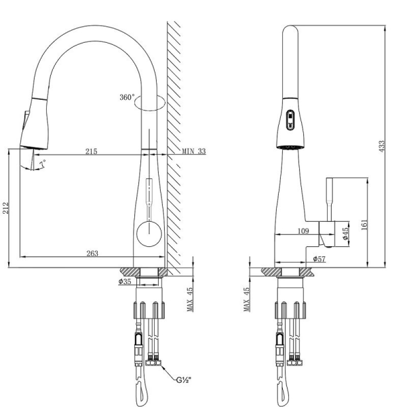 Смеситель для кухонной мойки Lemark Expert LM5084S, с выдвижным изливом, сталь