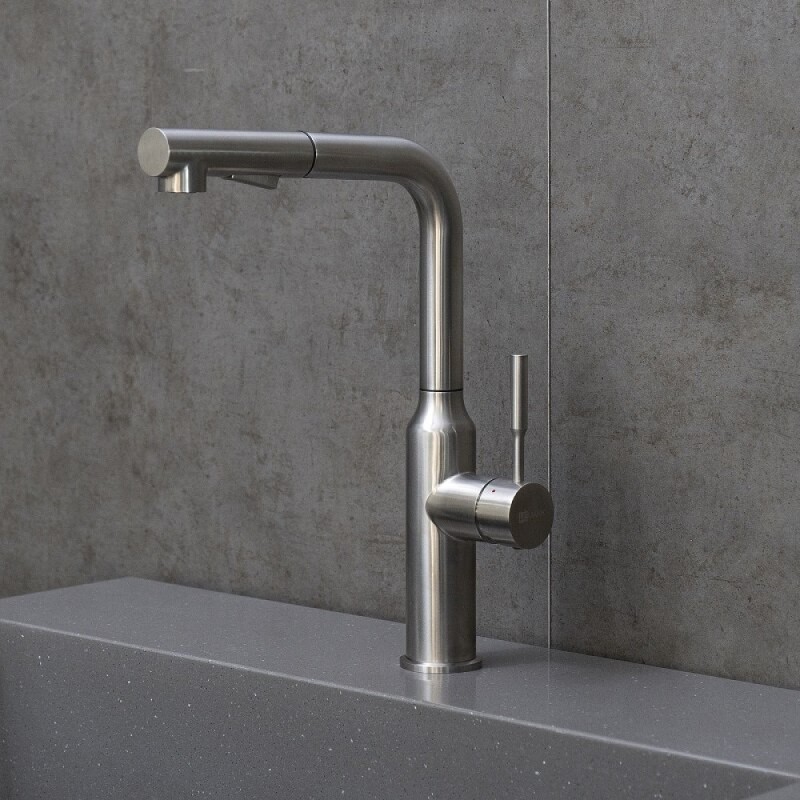 Смеситель для кухонной мойки Lemark Expert LM5085S, с выдвижным изливом, сталь