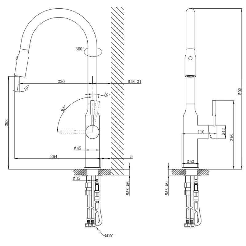 Смеситель для кухонной мойки Lemark Expert LM5086S, с выдвижным изливом, сталь