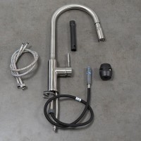 Смеситель для кухонной мойки Lemark Expert LM5086S, с выдвижным изливом, сталь
