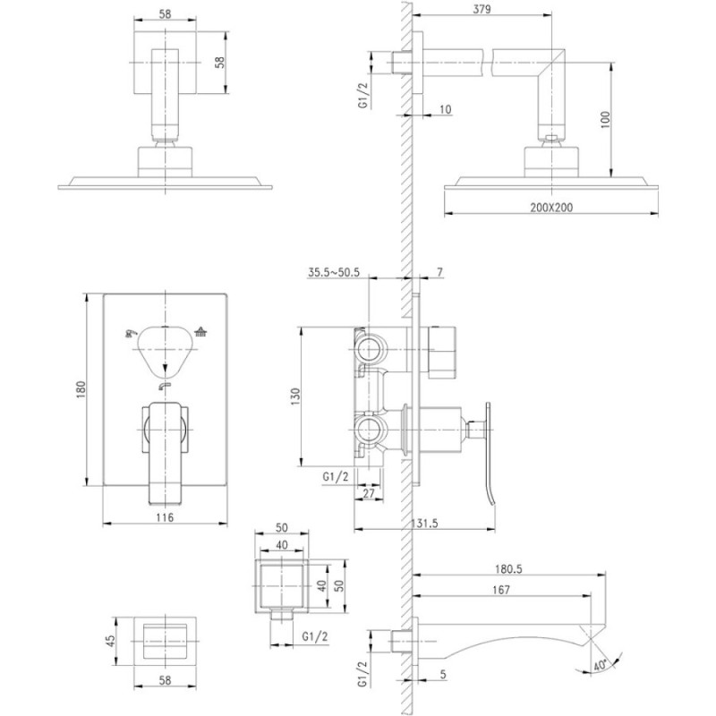 Душевая система Lemark Contest LM5822CW, встраиваемая