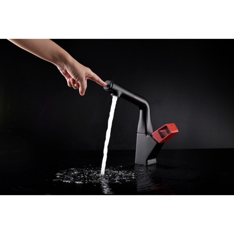 Смеситель Lemark Soul LM6008BR для кухонной мойки, с вытяжным изливом, черный/красный