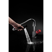 Смеситель Lemark Soul LM6008BR для кухонной мойки, с вытяжным изливом, черный/красный