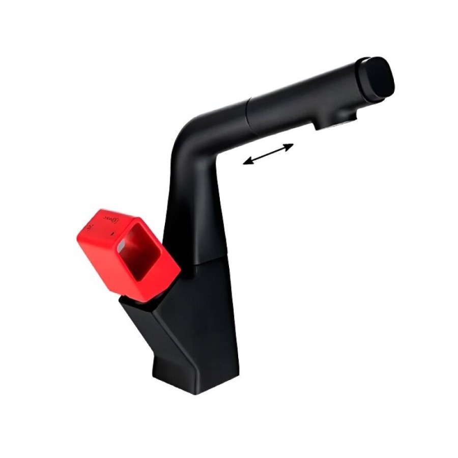 Смеситель Lemark Soul LM6008BR для кухонной мойки, с вытяжным изливом, черный/красный