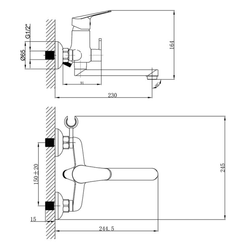 Смеситель Lemark Partner LM6513C для ванны и душа, универсальный