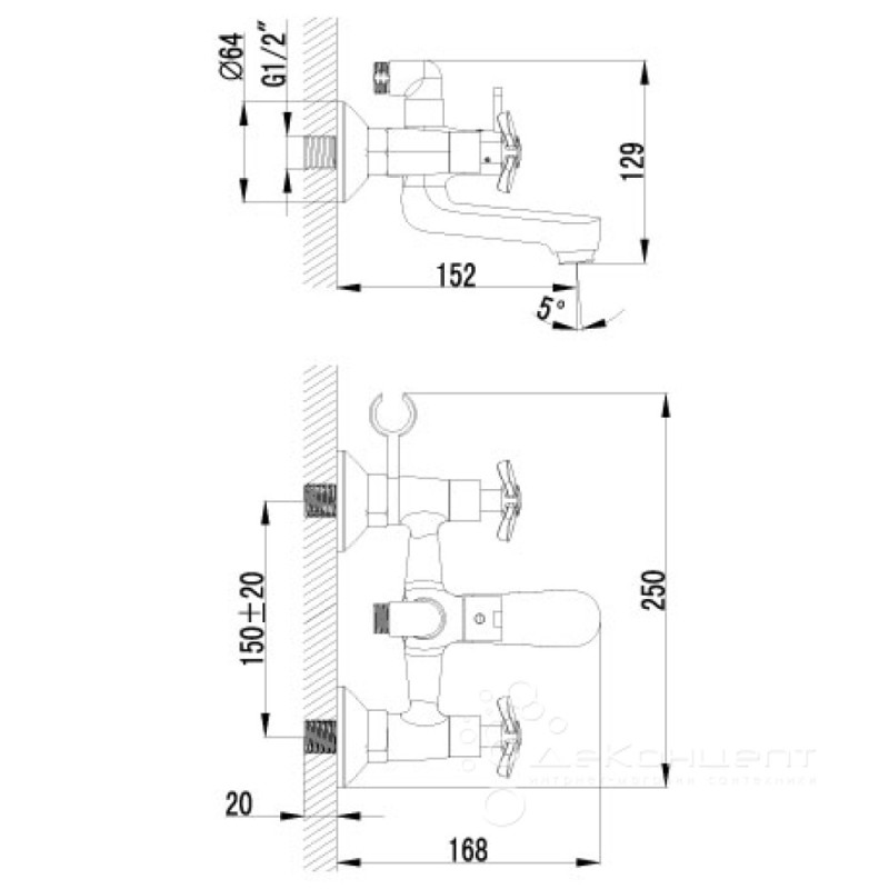 Смеситель Lemark Partner LM6542C для ванны и душа с фиксированным изливом