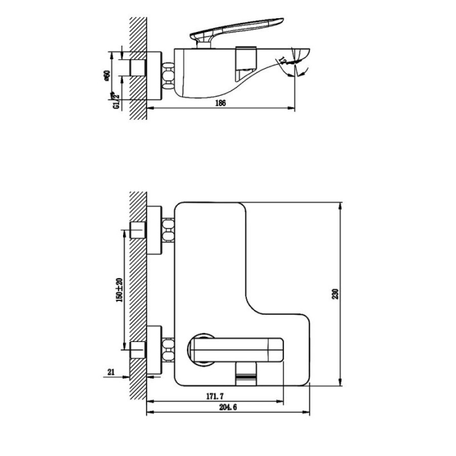 Смеситель для ванны и душа Lemark Bellario LM6802C, с душевым гарнитуром, хром