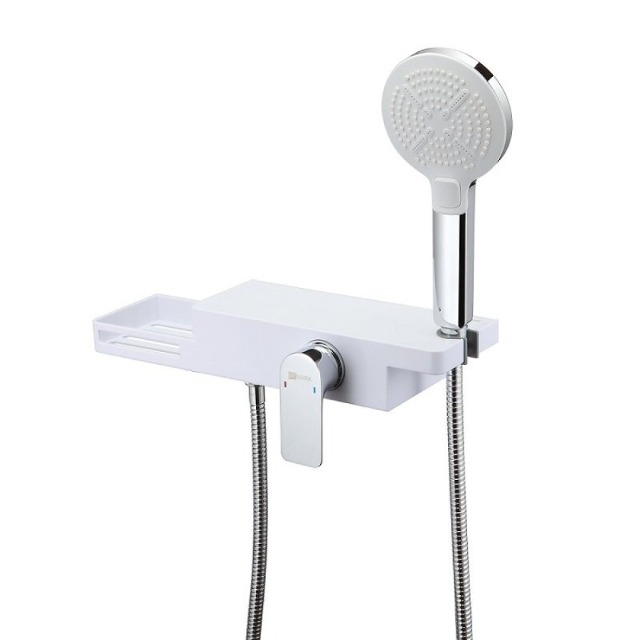 Смеситель Lemark Unibox LM6903CW для душа с гарнитуром и мыльницей, белый, хром