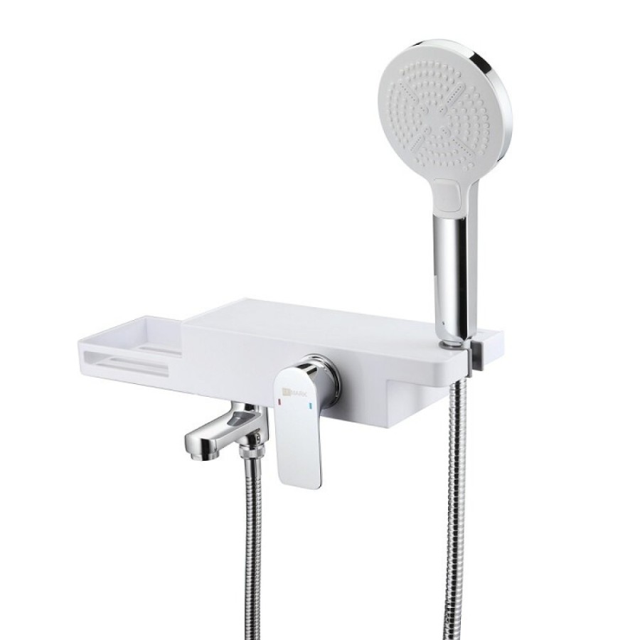 Смеситель для ванны и душа Lemark Unibox LM6914CW, с душевым гарнитуром, белый, хром