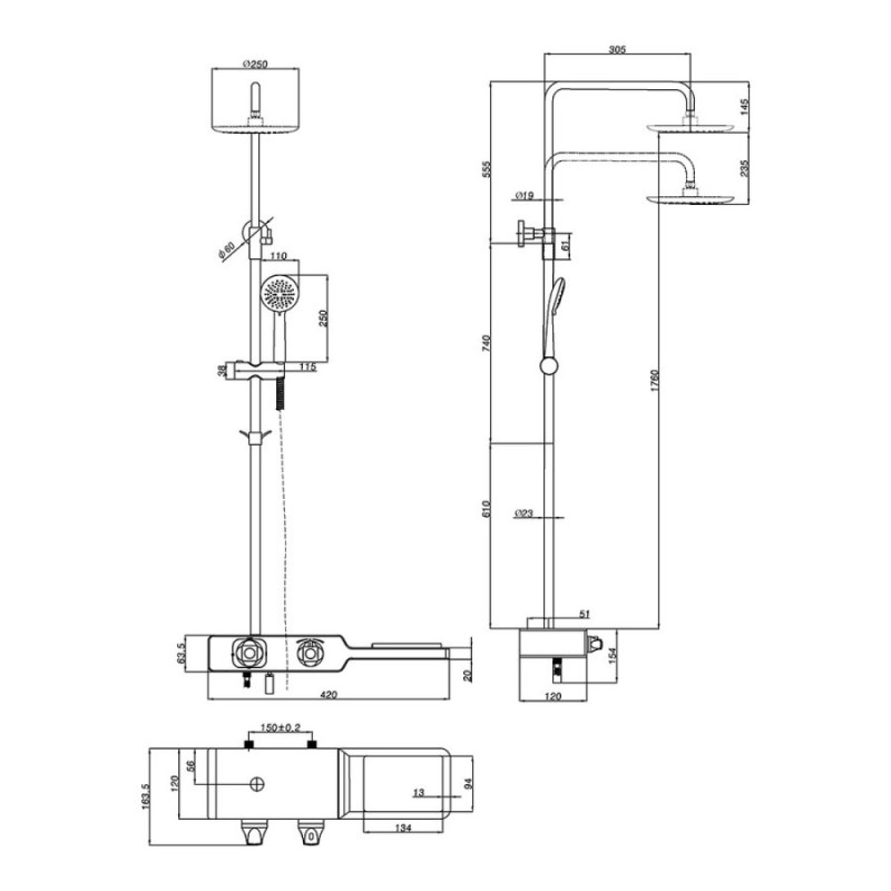 Душевая система Lemark Tropic LM7009C, с изливом, хром/черный