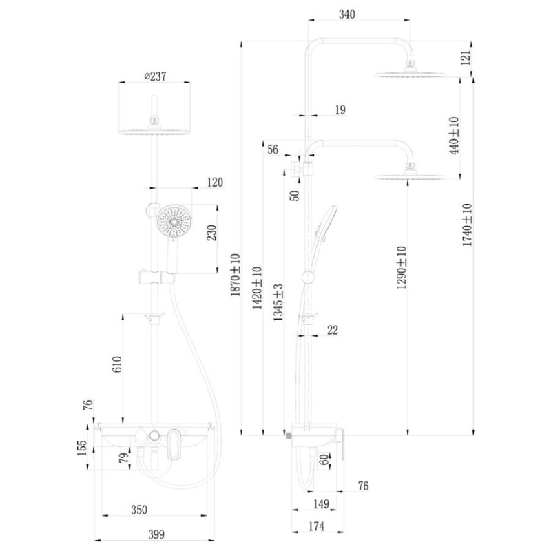 Смеситель Lemark Tropic LM7012BL для ванны и душа, с верхней душ.лейкой тропический дождь черный