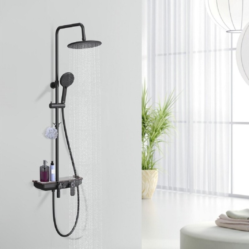 Смеситель Lemark Tropic LM7012BL для ванны и душа, с верхней душ.лейкой тропический дождь черный