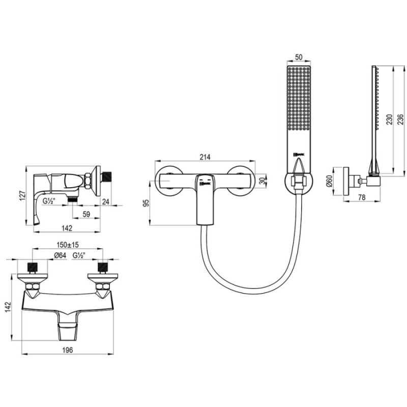 Смеситель для душа Lemark Ursus LM7203BG, с душевым гарнитуром, золото брашированное