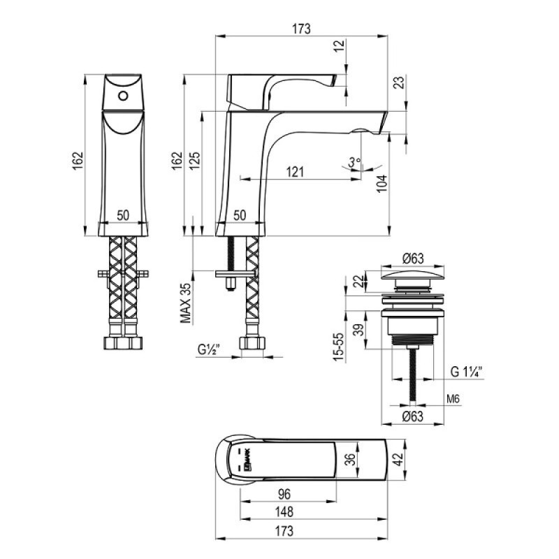 Смеситель для раковины Lemark Ursus LM7206BG, с донным клапаном, золото брашированное