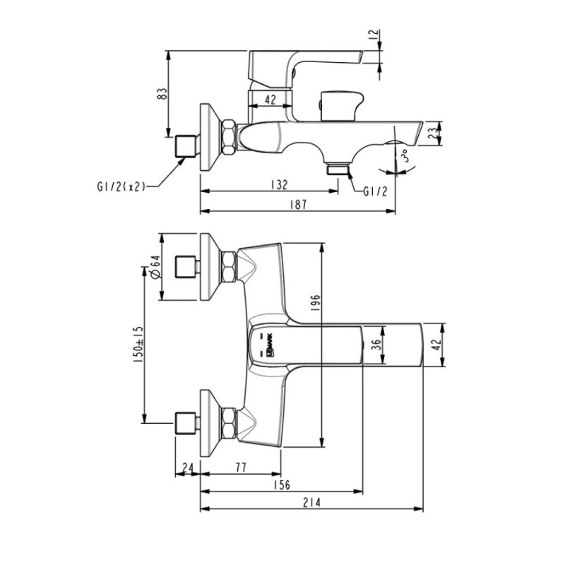 Смеситель Lemark Ursus LM7214BL для ванны и душа, цвет черный