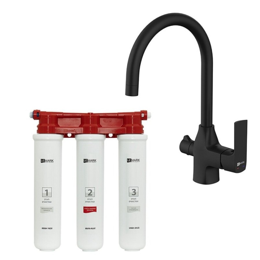 Смеситель для кухонной мойки Lemark Ursus LM7261BL085, с фильтром Basic, черный матовый