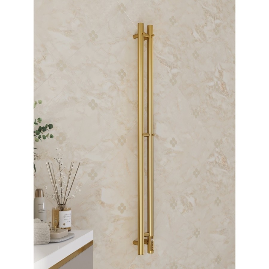 Полотенцесушитель электрический Apextermo Luna LN10111GL, ширина 10 см, высота 110 см, диммер справа, золото матовое
