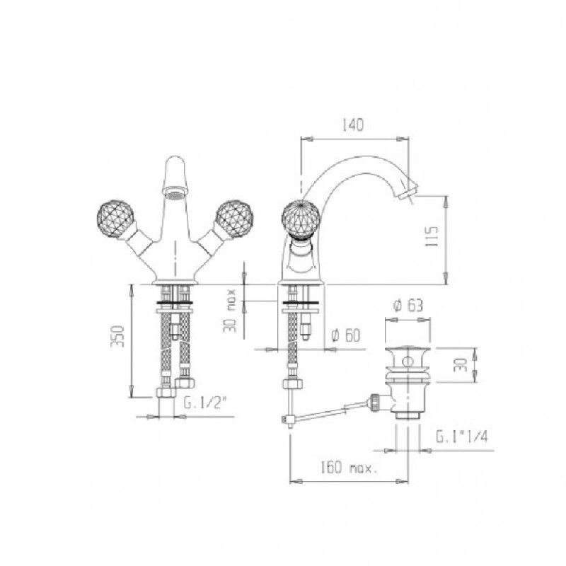 Смеситель для раковины Cezares LORD-LS1-02, с донным клапаном, бронза