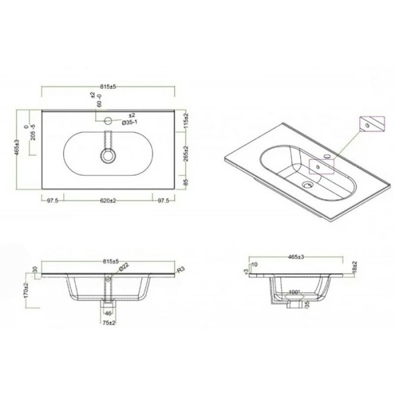 Раковина керамическая BelBagno LOV-800-LVB, 81 см, белая