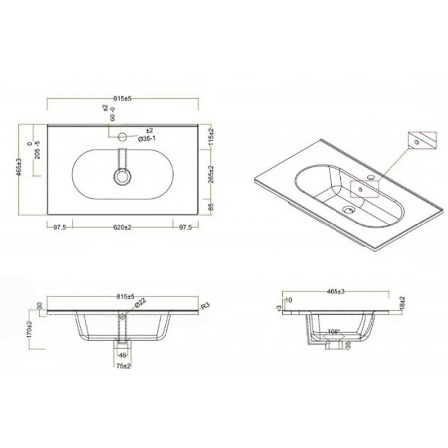Раковина керамическая BelBagno LOV-800-LVB, 81 см, белая