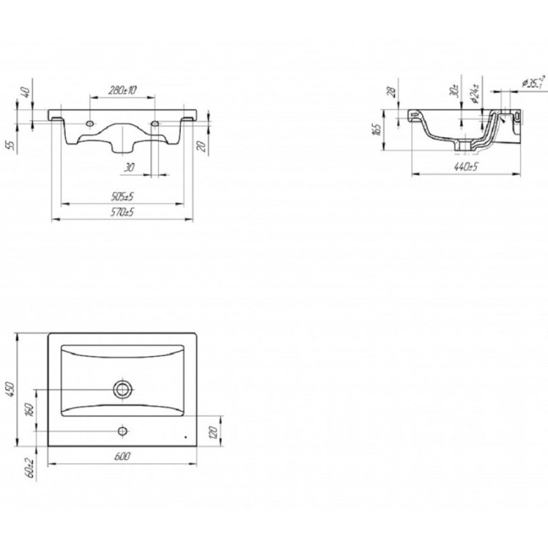 Раковина Style Line Como 60, 60 x 45 x 16.5 см, керамика, белая, ЛС-00000155