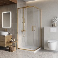 Душевой уголок BelBagno Luce-A-2-100-C-ORO, 100 х 100 см, стекло прозрачное, профиль золото
