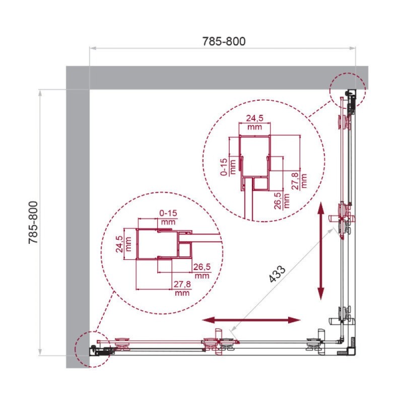 Душевой уголок BelBagno LUCE-A-2-80-C-Cr, 80 х 80 см, стекло прозрачное, профиль хром