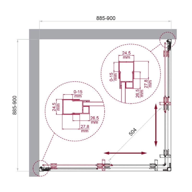 Душевой уголок BelBagno LUCE-A-2-90-C-Cr, 90 х 90 см, стекло прозрачное, профиль хром