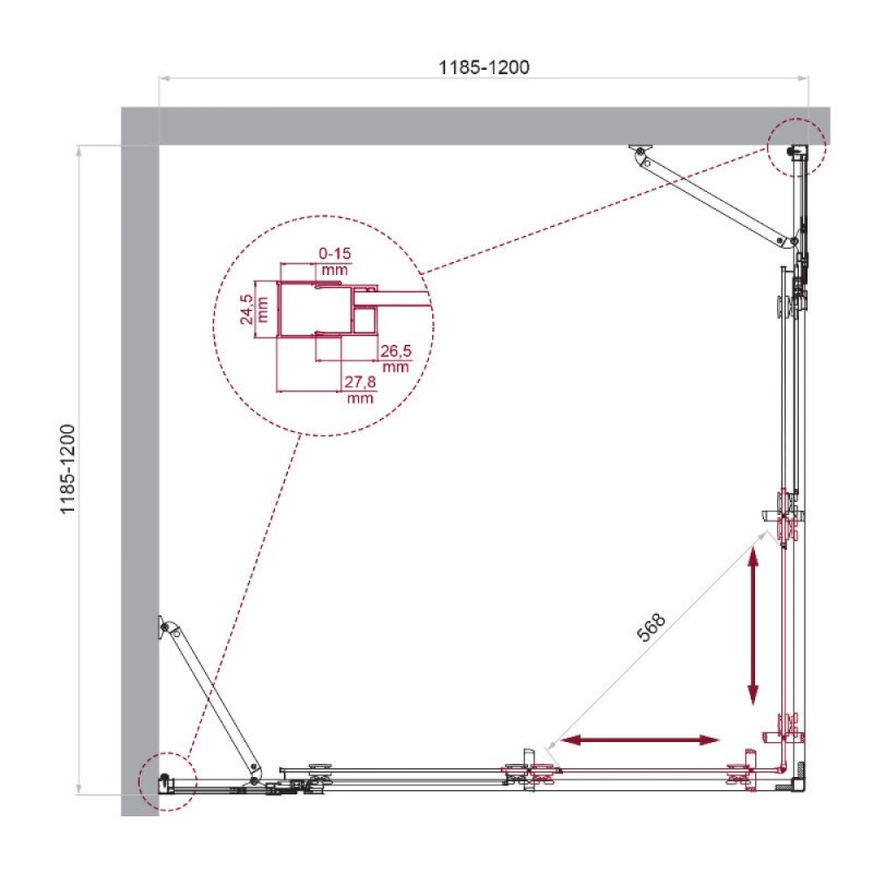 Душевой уголок BelBagno LUCE-A-22-100+20-C-Cr, 120 х 120 см, стекло прозрачное, профиль хром
