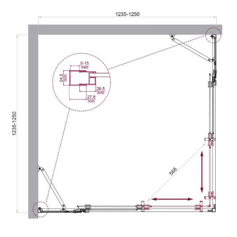 Душевой уголок BelBagno LUCE-A-22-100+25-C-Cr, 125 х 125 см, стекло прозрачное, профиль хром