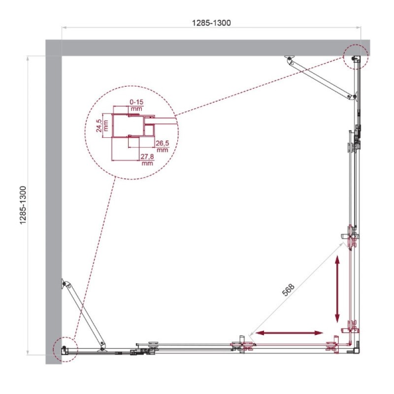 Душевой уголок BelBagno LUCE-A-22-100+30-C-Cr, 130 х 130 см, стекло прозрачное, профиль хром