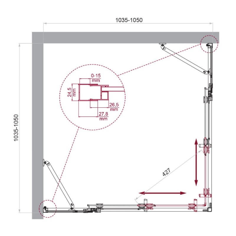 Душевой уголок BelBagno LUCE-A-22-80+25-C-Cr, 105 х 105 см, стекло прозрачное, профиль хром