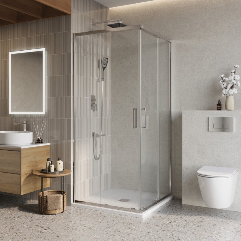 Душевой уголок BelBagno LUCE-A-22-80+25-C-Cr, 105 х 105 см, стекло прозрачное, профиль хром