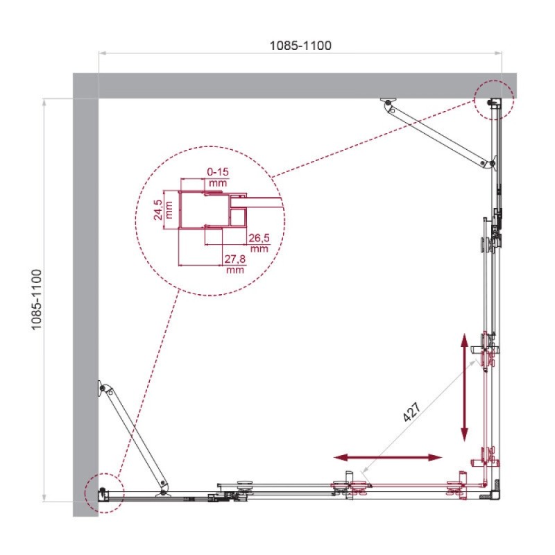 Душевой уголок BelBagno LUCE-A-22-80+30-C-Cr, 110 х 110 см, стекло прозрачное, профиль хром