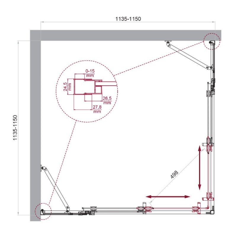 Душевой уголок BelBagno LUCE-A-22-90+25-C-Cr, 115 х 115 см, стекло прозрачное, профиль хром