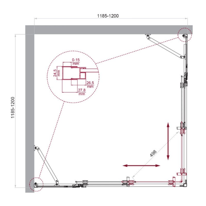 Душевой уголок BelBagno LUCE-A-22-90+30-C-Cr, 120 х 120 см, стекло прозрачное, профиль хром