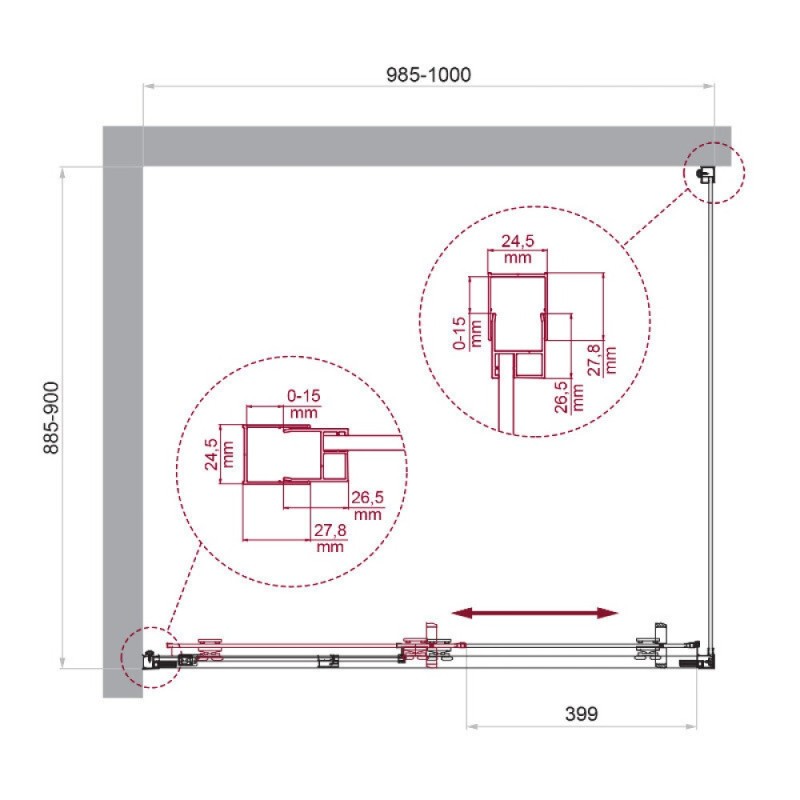 Душевой уголок BelBagno LUCE-AH-1-100/90-C-Cr, 100 х 90 см, стекло прозрачное, профиль хром