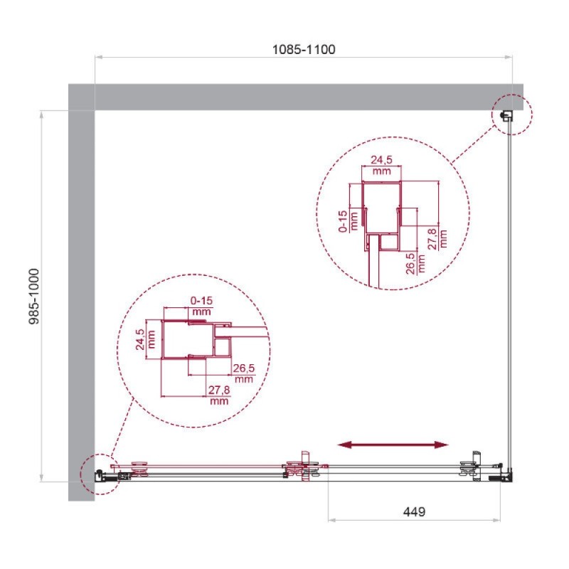 Душевой уголок BelBagno LUCE-AH-1-110/100-C-Cr, 110 х 100 см, стекло прозрачное, профиль хром