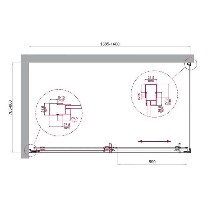 Душевой уголок BelBagno LUCE-AH-1-140/80-C-Cr, 140 х 80 см, стекло прозрачное, профиль хром
