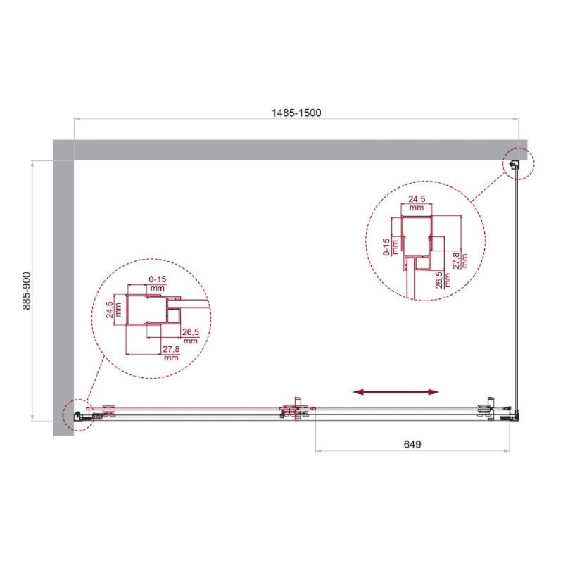 Душевой уголок BelBagno LUCE-AH-1-150/90-C-Cr, 150 х 90 см, стекло прозрачное, профиль хром