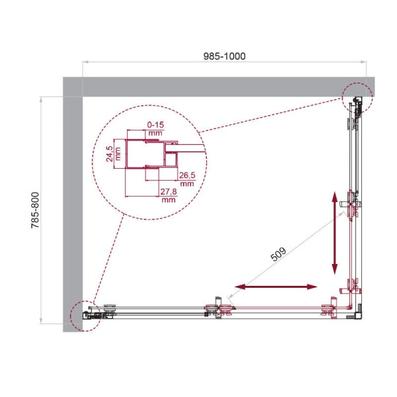 Душевой уголок BelBagno LUCE-AH-2-100/80-C-Cr, 100 х 80 см, стекло прозрачное, профиль хром