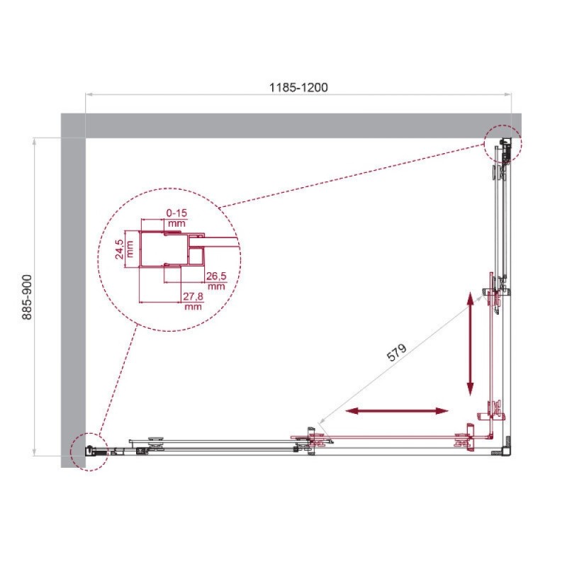 Душевой уголок BelBagno LUCE-AH-2-120/90-C-Cr, 120 х 90 см, стекло прозрачное, профиль хром