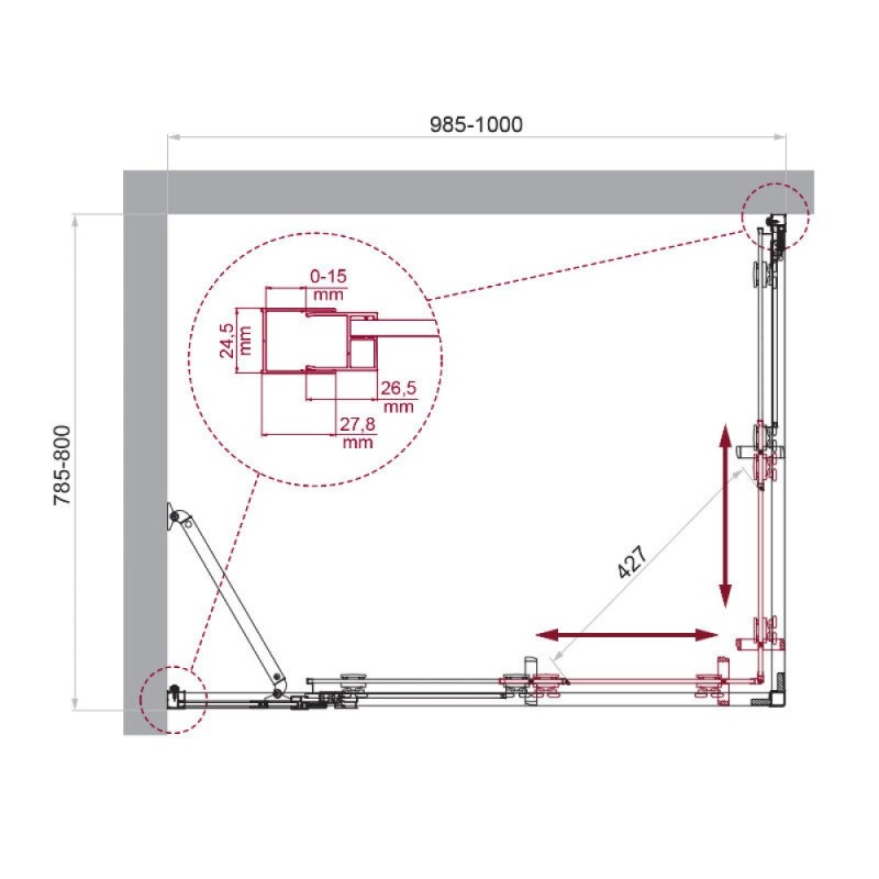 Душевой уголок BelBagno LUCE-AH-21-100/80-C-Cr, 100 х 80 см, стекло прозрачное, профиль хром