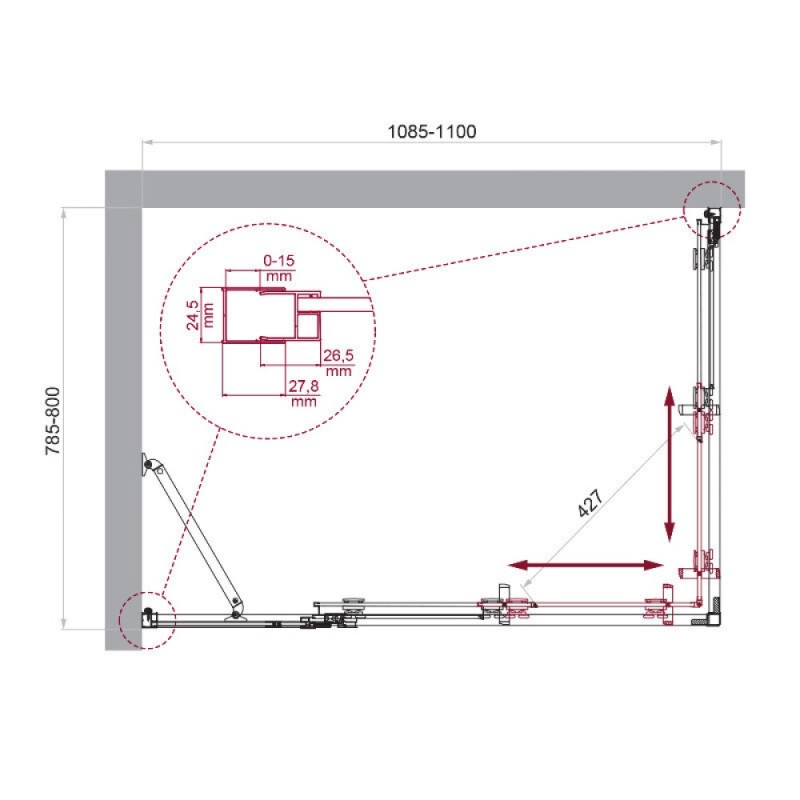 Душевой уголок BelBagno LUCE-AH-21-110/80-C-Cr, 110 х 80 см, стекло прозрачное, профиль хром