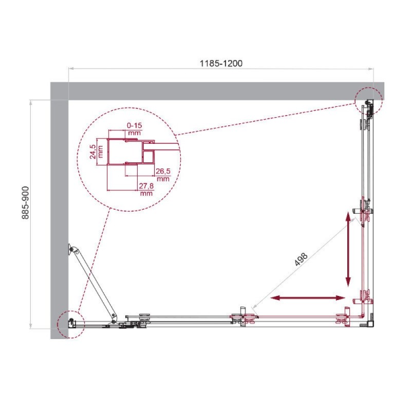 Душевой уголок BelBagno LUCE-AH-21-120/90-C-Cr, 120 х 90 см, стекло прозрачное, профиль хром