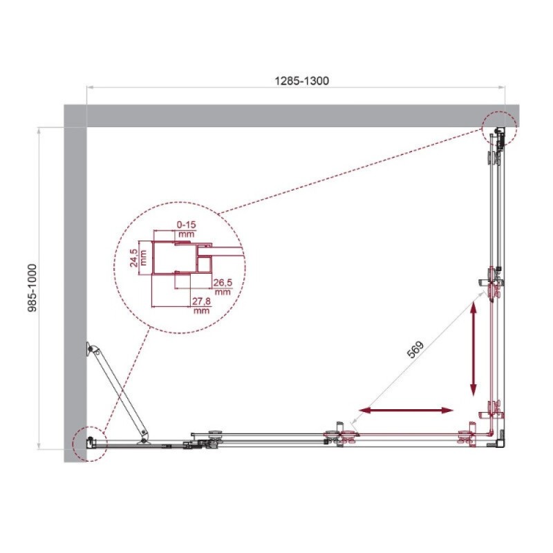 Душевой уголок BelBagno LUCE-AH-21-130/100-C-Cr, 130 х 100 см, стекло прозрачное, профиль хром