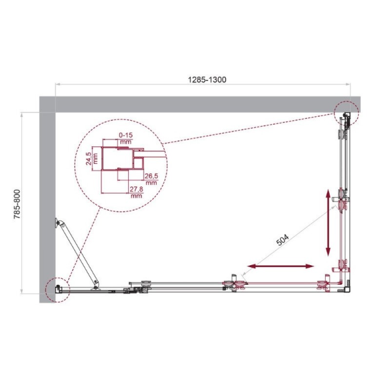 Душевой уголок BelBagno LUCE-AH-21-130/80-C-Cr, 130 х 80 см, стекло прозрачное, профиль хром