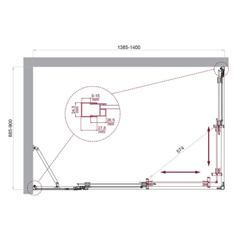 Душевой уголок BelBagno LUCE-AH-21-140/90-C-Cr, 140 х 90 см, стекло прозрачное, профиль хром