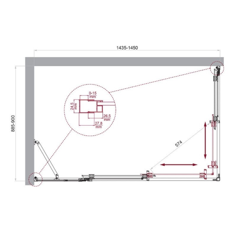 Душевой уголок BelBagno LUCE-AH-21-145/90-C-Cr, 145 х 90 см, стекло прозрачное, профиль хром